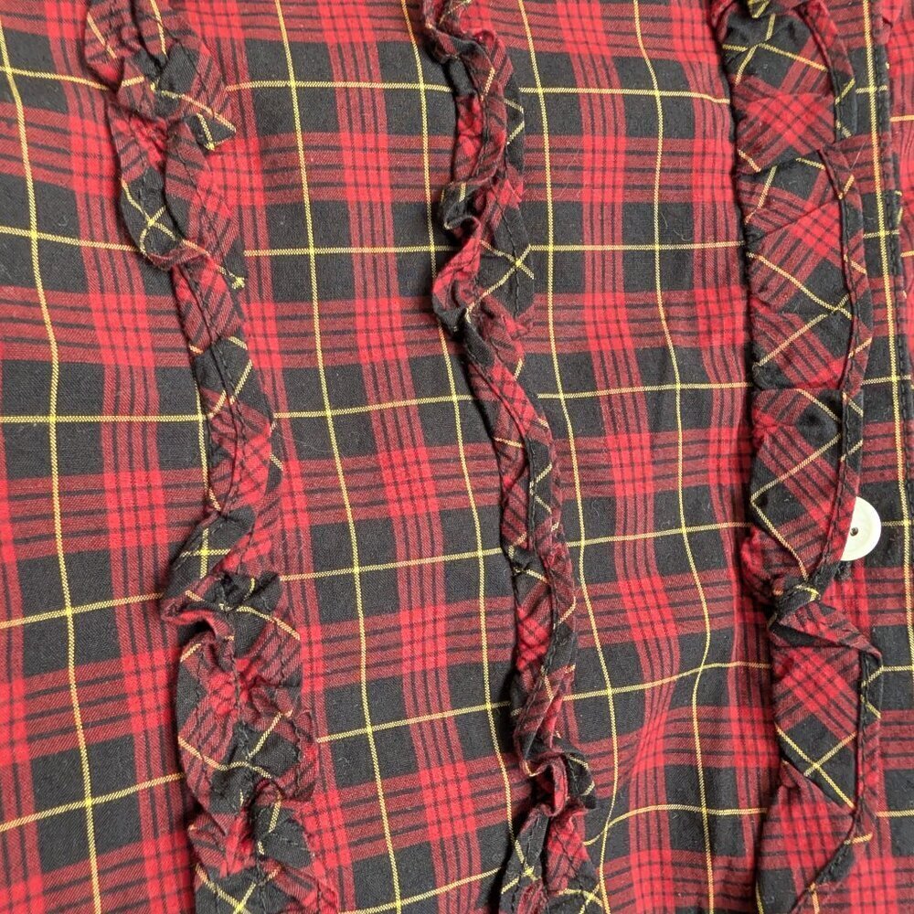 Lauren Ralph Lauren Brodie Plaid Ruffle button blouse top - Picture 6 of 8